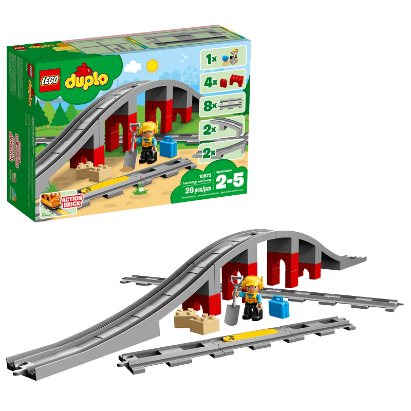 7月新品乐高得宝系列 10872 火车桥梁与轨道 lego 大颗粒积木玩具