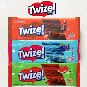 韩国进口Twizel水果味夹心YEM可乐树莓西瓜味螺旋形长条扭扭糖70g