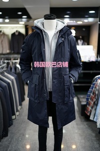 韩国代购ZIOSONGZIO韩版男士21秋款深蓝色立领休闲中长款风衣外套