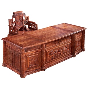 易文红木家具刺猬紫檀三组合大班台实木办公桌花梨木转角老板台