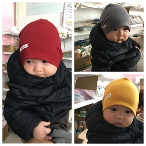 男女宝宝秋冬季节套头帽双层纯棉帽子新生儿胎帽0-4岁小童纯色帽