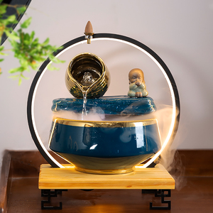 陶瓷循环流水喷泉招财鱼缸摆件加湿器客厅办公室桌面镀金轻奢礼品