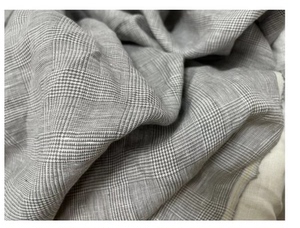 日本进口高端面料酵洗加密色织纯亚麻格子春夏裤西服裙亚麻布淡蓝