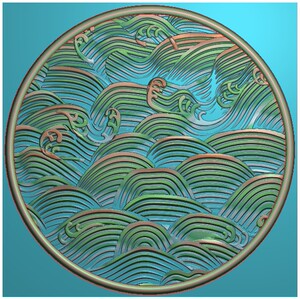 圆形水波浪纹精雕图jdp玉雕中式木门盘门花贴木雕图雕刻机浮雕图