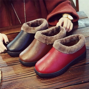 妈妈棉拖鞋子女冬季包跟室内皮面防水加绒厚底保暖防滑中老年棉鞋