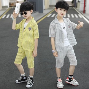 韩国儿童装男童夏装2024新款西装套装时髦炸街男孩薄潮酷帅小西服