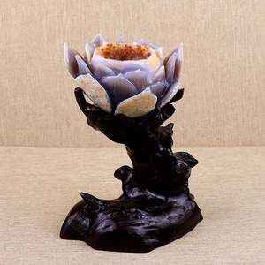 晶贵人天然玛瑙洞莲花树聚宝盆 玛瑙原石雕刻莲花水晶礼品摆件