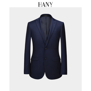 【断码清仓】HANY汉尼高定工艺羊毛西装蓝色条纹男士西服高级感