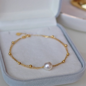 18k金双层手链卡地亚黄金精致日本海水akoya珍珠手链女送礼高级