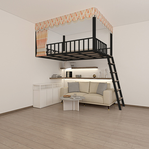 省空间吊床阁楼床双人loft公寓高架床铁艺儿童学生悬空挂式上层床