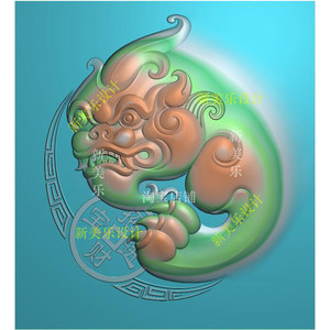 瑞兽精雕图侧面椭圆貔貅兽头雕刻图仿古兽挂件玉雕图貔貅挂件999b