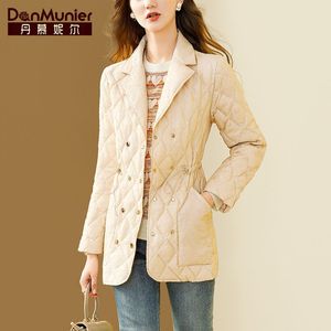 丹慕妮尔休闲短款羽绒服女冬季新款西装领白鸭绒气质收腰外套