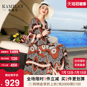 女春装2019新款七分袖印花桑蚕丝中长裙kamilan卡米兰旗舰店128