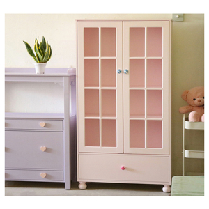 「小荷」浅粉色木质书柜少女心马卡龙风格储物柜镂空玻璃柜门