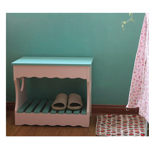 自制少女心实木换鞋凳小鞋架小茶几粉绿清新搭配双层落地置物架子