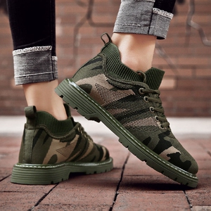 迷彩鞋子男春秋季透气网面工装鞋潮男鞋情侣鞋休闲鞋中低帮马丁鞋