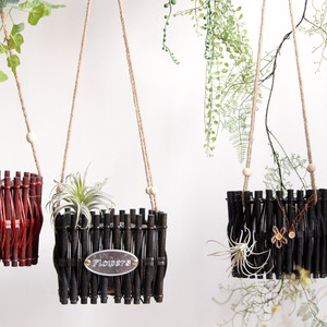 风藤编花篮吊篮吊盆绿萝花盆麻绳垂吊悬挂壁挂草编装饰篮30人付款18