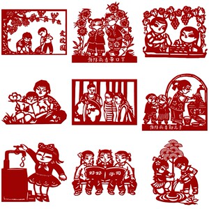 校园文化9幅剪纸图样学生刻画文明礼仪纯手工刻纸图案电子版素材