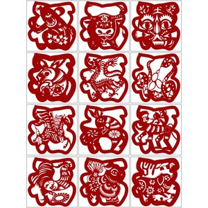 十二生肖i款手工剪纸图案福字窗花刻纸图稿中国风刻画电子版素材