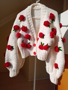 土耳其毛衣代购羊毛纯手工毛线编织立体玫瑰花毛衣开衫,小众毛衣