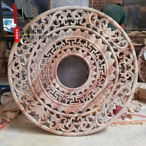 东阳木雕香樟木雕花吊顶灯盘灯池仿古圆形木雕镂空中式灯罩 圆盘