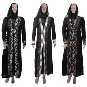 穆斯林服装伊斯兰时尚烫钻长袍连衣裙长袖大码黑袍子回族礼拜服