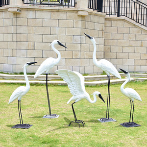 户外仿真白鹭摆件玻璃钢庭院花园林动物仙鹤雕塑水池鸟类造景装饰