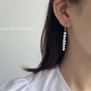韩国东大门代购新款耳环reina高极淡水珍珠长款耳坠显瘦气质耳饰