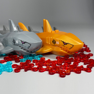 moc小颗粒积木 海洋动物 巨齿鲨 机械大鲨鱼 儿童拼装玩具 场景