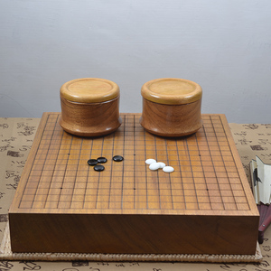 弈流实拍 9cm楸木棋盘本因坊型棋笥楸木罐大号单面新云子围棋套装