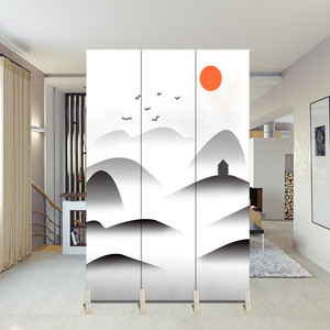 挡床屏风可遮挡移动房间折叠推拉布艺卧室仿墙山水家用客厅小户型