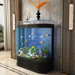 轻奢鱼缸简约现代弧形鱼缸水族箱鱼缸客厅家用中大型生态免换水