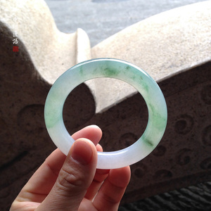 中坦匠语 55#冰种飘花圆条镯 天然缅甸a货翡翠手镯 x1228-2