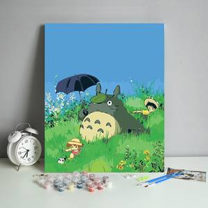 数字油画diy填充宫崎骏卡通动漫龙猫手绘创意减压手工填色油彩画