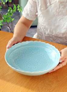 日本有田烧华山窑青花陶瓷双耳鱼盘陶瓷餐具家用大号深菜盘米饭碗
