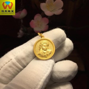 999足金黄金定制 实心浮雕古法杰克逊人像真人照片时尚圆项链吊坠