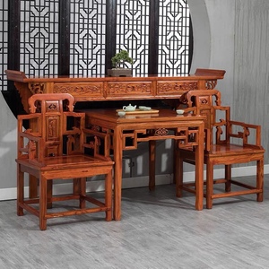 中式农村中堂六件套四件套榆木仿古堂屋家具实木八仙桌供桌组合
