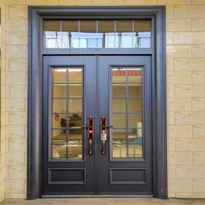 lx别墅大门双开锌合金玻璃防盗门家用入户门铜门农村自建房进户门