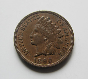 美国1890年印第安人头1分铜币 xf 极美好品 美洲硬币