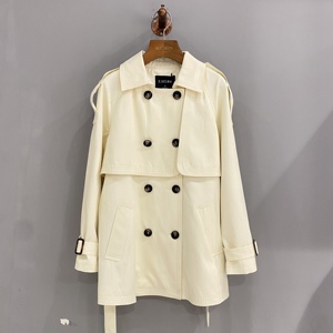 麦寻女装浅黄色双排扣风衣女中长款2022年春季新款韩版宽松外套