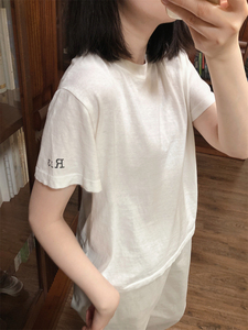 样样韩国正品东大门代购 简约袖口小字母纯色舒适棉短袖T恤43211