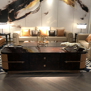 意式轻奢电视柜 港式简约宾利套房客厅实木真皮视听落地柜家具