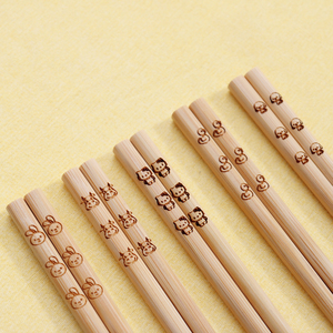 儿童筷子可爱短款竹筷子天然家用小孩实木卡通幼儿园专用筷练习筷