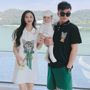 亲子装夏装母女连衣裙洋气全家装母子短袖polo衫一家三口婴儿爬服