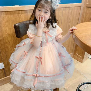 女童粉色洛丽塔公主裙子2024新款夏季儿童宝宝超仙蓬蓬网纱连衣裙