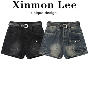 XinmonLee美式复古牛仔短裤辣妹春夏季女新款高腰显瘦百搭阔腿裤