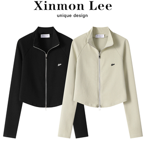 XinmonLee美式复古百搭卫衣外套女秋季休闲运动拉链开衫短款上衣