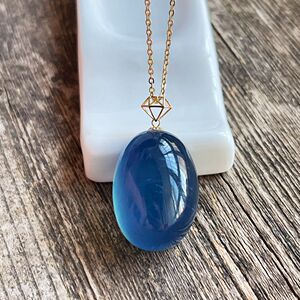 天然巴西冰种海蓝宝石魔鬼蓝色大蛋面吊坠 18k金镶嵌精品无暇送链