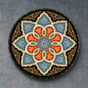 新疆彩绘手鼓牛皮鼓民族风格图案餐厅饭店装饰品摆件乐器客厅挂件