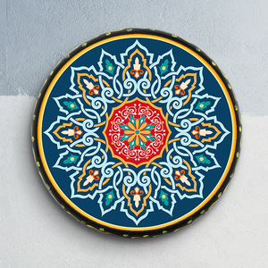 新疆彩绘手鼓牛皮鼓民族风格图案餐厅饭店装饰品摆件乐器客厅挂件